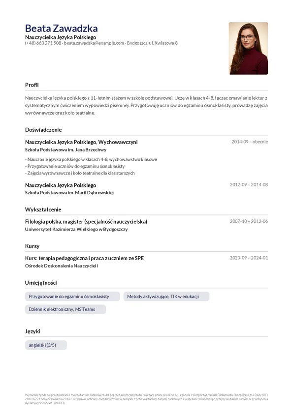 Szablon CV arkusz