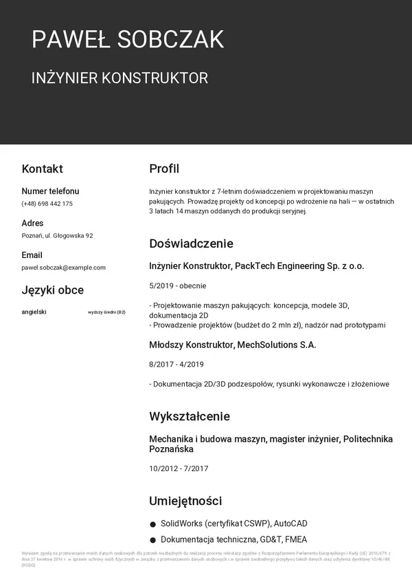 Przykładowe CV inżyniera (szablon Nero)