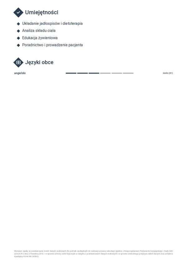 Przykładowe CV dietetyka — strona 2 (szablon Horizon)
