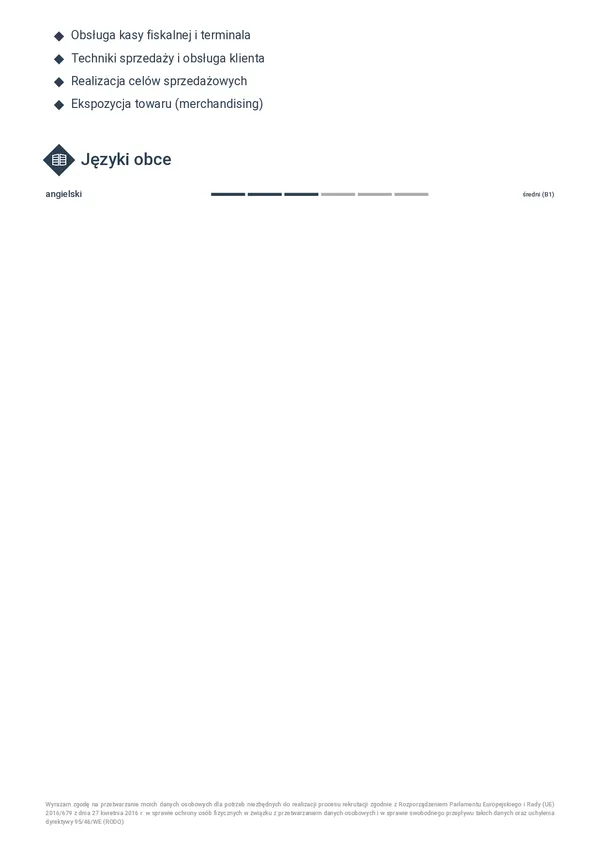 Przykładowe CV sprzedawcy — strona 2 (szablon Horizon)